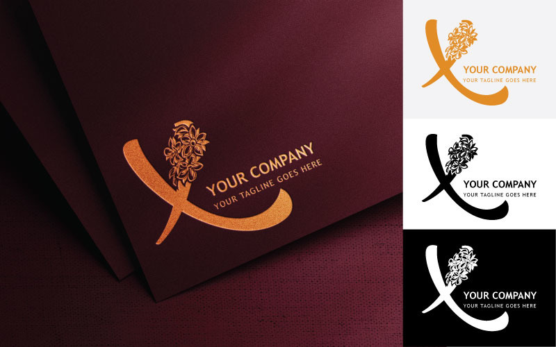 花卉字母X刺绣标志设计-品牌标识