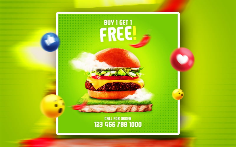 创意汉堡食品社交媒体推广广告横幅