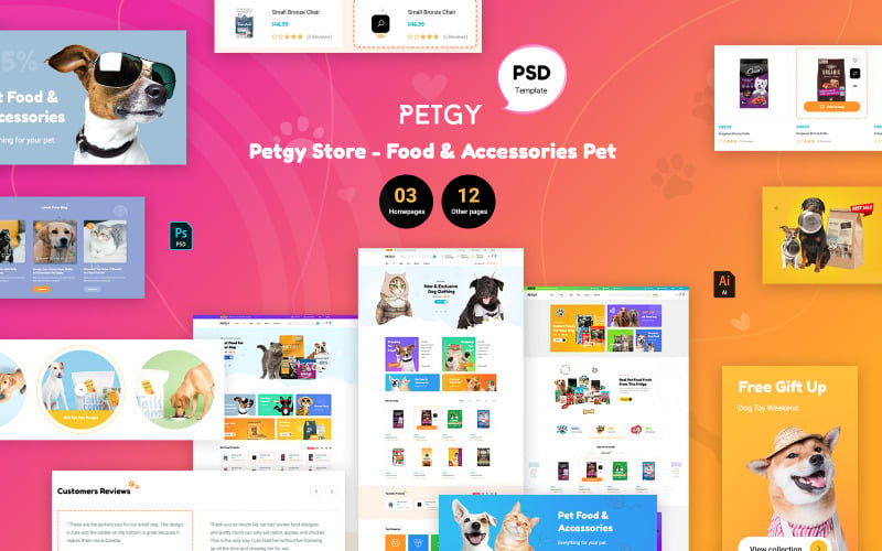 Petgy Store - Еда и аксессуары PSD шаблон для домашних животных