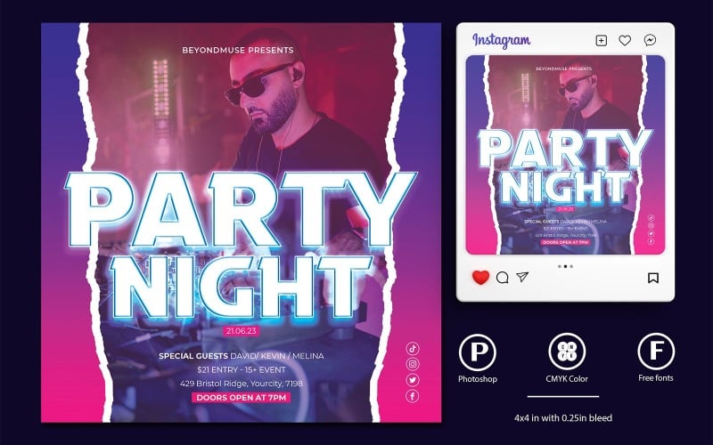Fioletowy różowy gradient DJ Party Night Flyer
