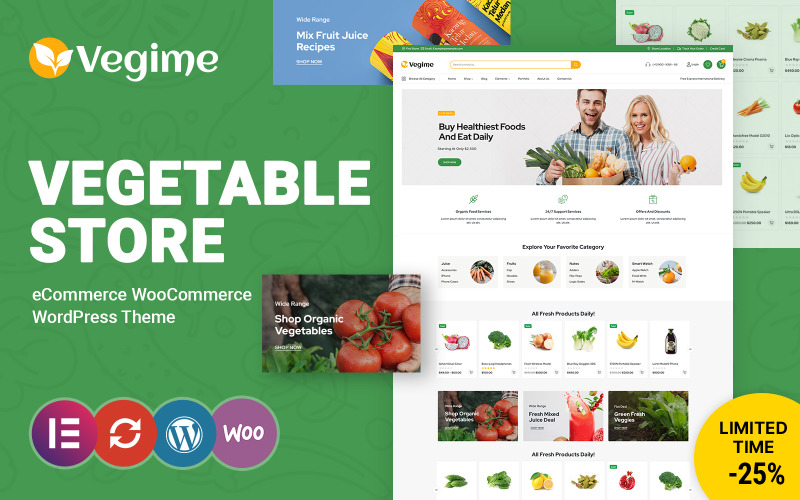 蔬菜和食品的素食WooCommerce主题
