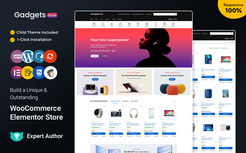 Gadget - Elektronik, prylar och datorer Multipurpose WooCommerce Responsive Elementor Theme