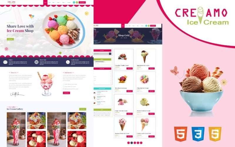 Creamo -冰淇淋冷冻酸奶HTML5网站模板