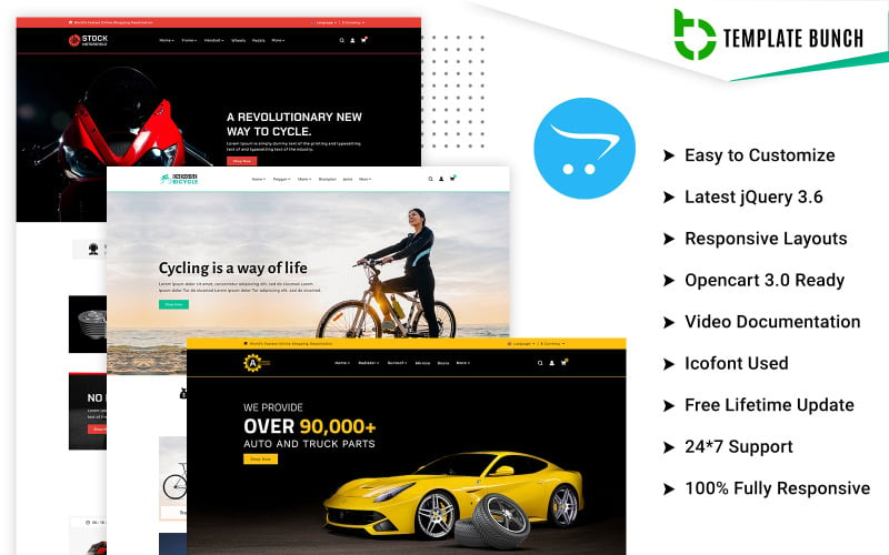 StockAuto - Автозапчастини та запчастини для мотоциклів із велосипедом - Адаптивна тема OpenCart для електронної комерції