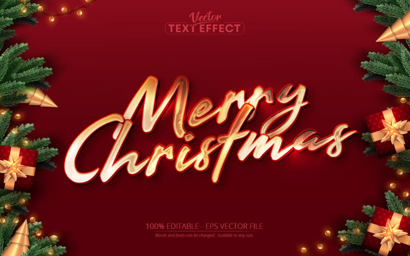 Frohe Weihnachten - bearbeitbarer Texteffekt, weihnachtlicher glänzender goldener Textstil, Grafikillustration
