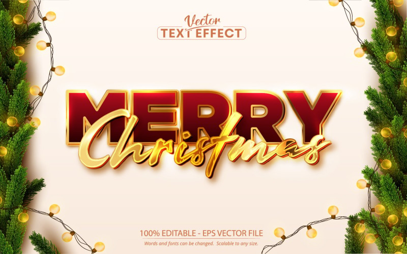 Vrolijk kerstfeest - bewerkbaar teksteffect, Kerstmis glanzende gouden tekststijl, grafische illustratie