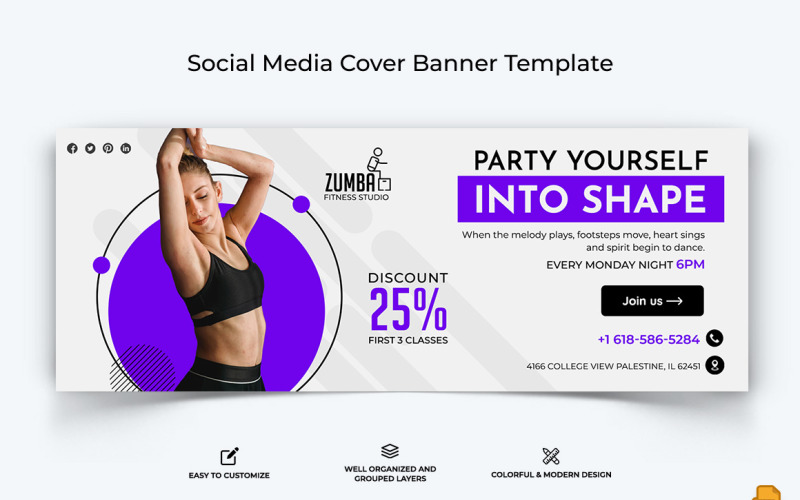 Diseño de banner de portada de Facebook de Zumba Dance-011