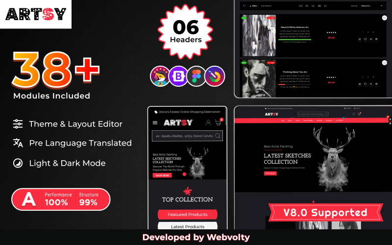 Artcy Mega art – pottery crafts– gift Premium Responsive Prestashop 8.0 主题