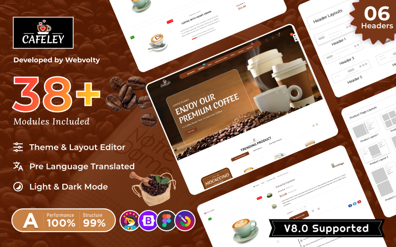 Cafeley VIP Mega Coffee–Tea Nature–Nescafe PrestaShop 8.0 Tema reattivo premium