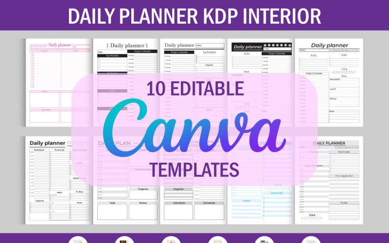 10个可编辑的Canva模板KDP每日计划