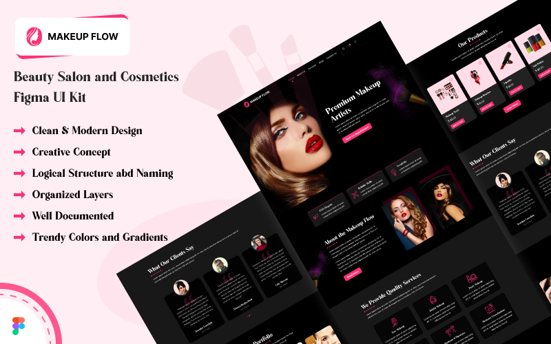 Makeup Flow - Site de salão de beleza e cosméticos Figma UI Template