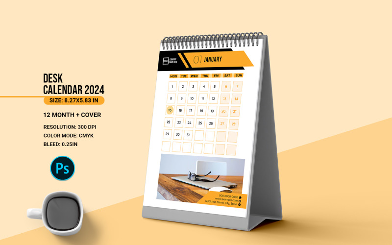 Plantilla de calendario de escritorio 2024. Plantilla Psd