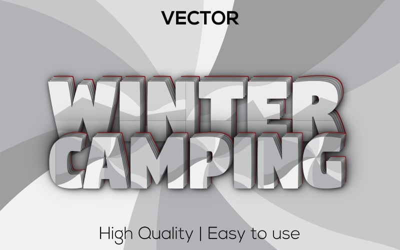 冬季露营| 3D冬季露营|高级逼真的文字风格|可编辑的矢量文字效果