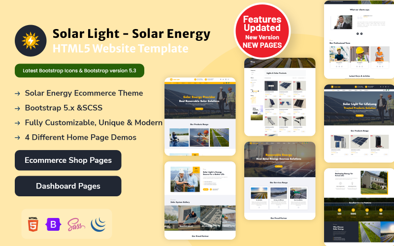 Luce solare - Modello di sito Web HTML5 per l'energia solare
