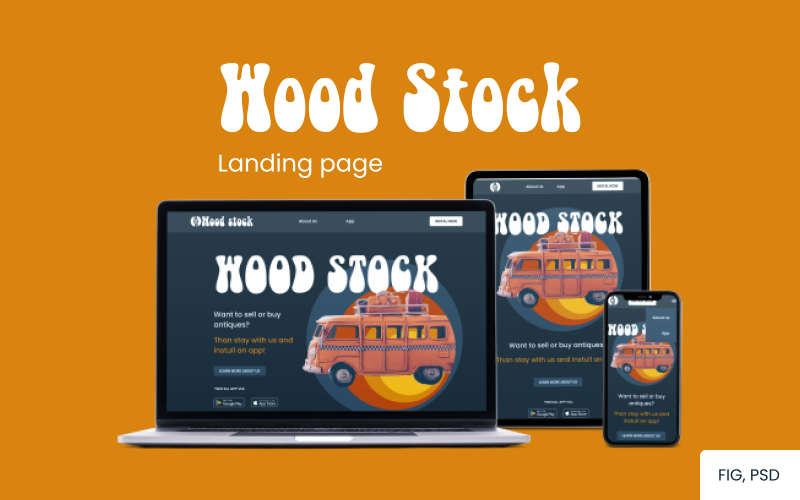 Wood Stock — Landingspagina in retrostijl