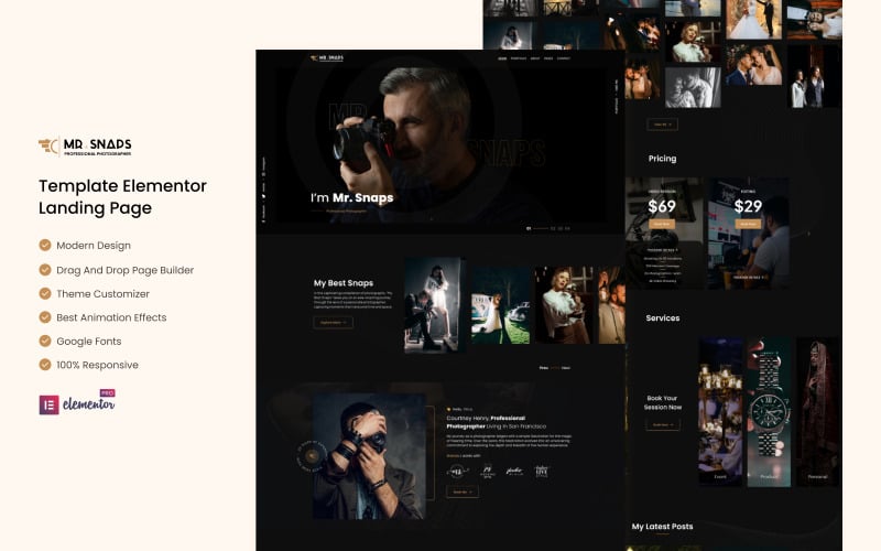 Mr Snaps Photography - студия демонстрирует свадебное мероприятие Elementor Landing page