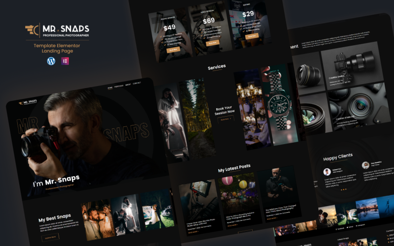 Mr Snaps Photography - studiová vitrína svatební události Elementor Landing page