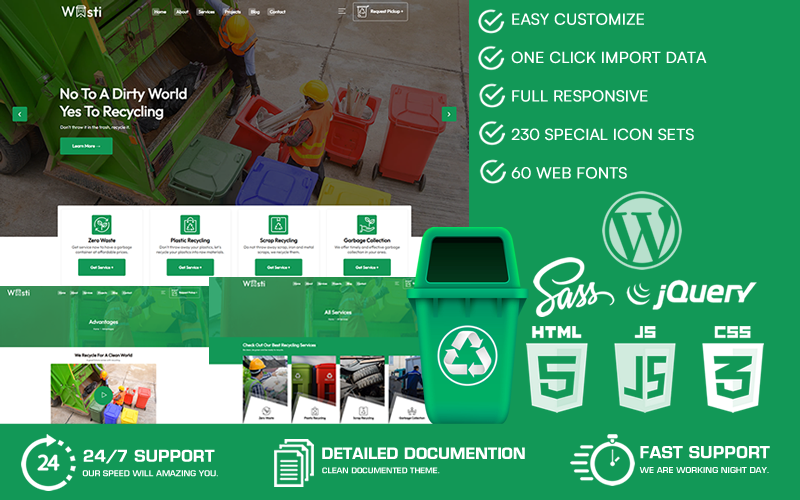 Wasti - Avfallshämtning och avfallshantering WordPress-tema