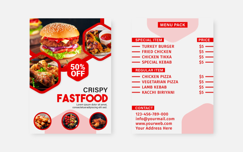 Druckfertige Designvorlagen für Fast-Food-Flyer des Restaurants