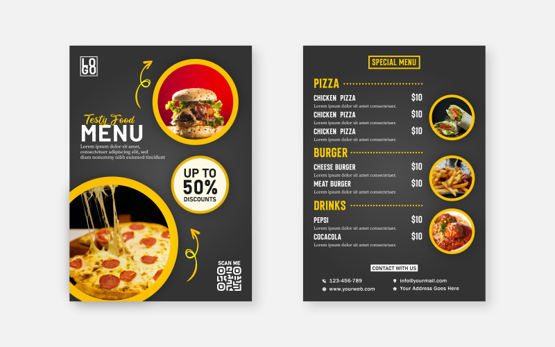 Готовый шаблон дизайна флаера быстрого питания Creative Restuarant для печати