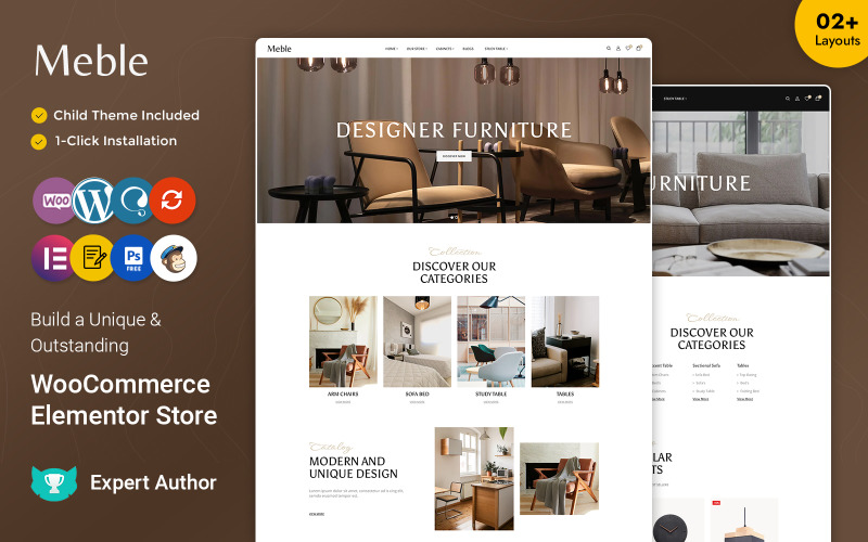 Meble - Het responsieve thema van WooCommerce Elementor voor meubels, interieur en interieur