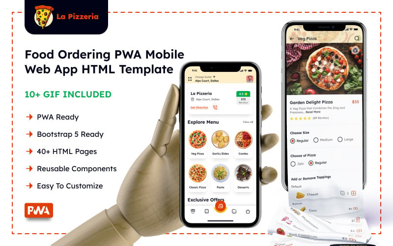 在线食品订单/披萨递送的PWA移动网络应用模型——披萨店