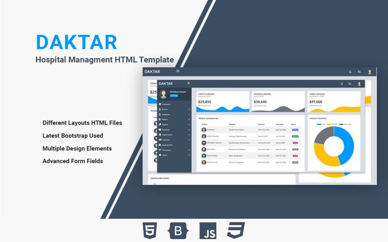 Daktar - HTML-sjabloon voor ziekenhuisbeheer