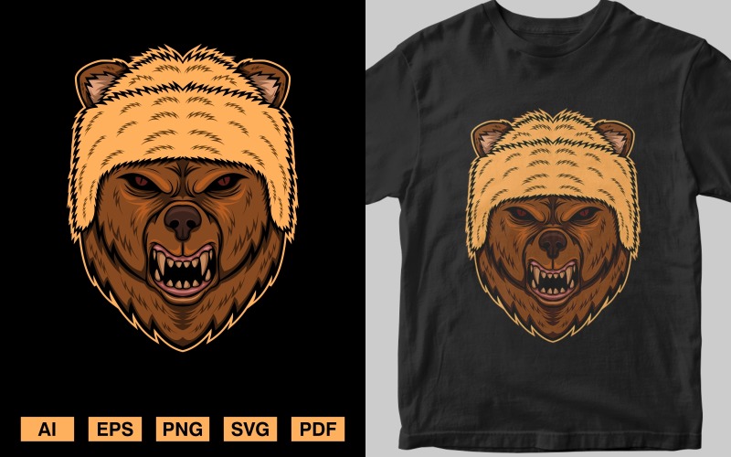 oso, enojado, cabeza, vector, ilustración