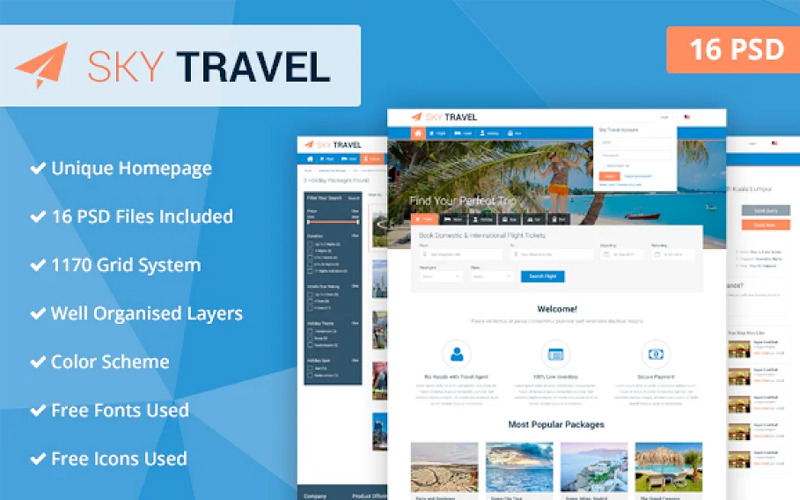 Sky Travel PSD-websitesjabloon