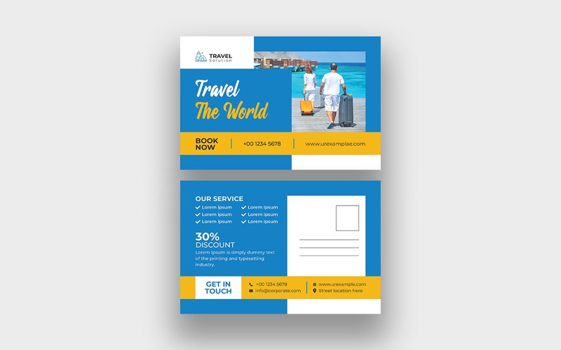 Plantilla de diseño de postal de viaje turístico