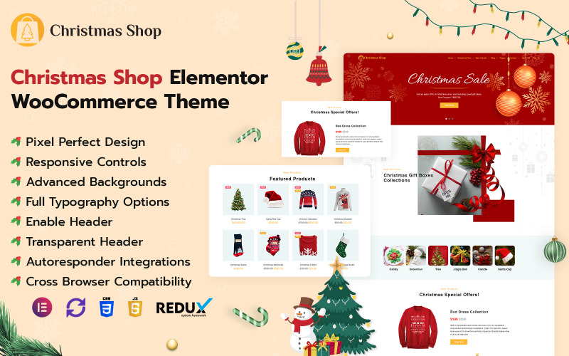 Thème WooCommerce Elementor de la boutique de Noël