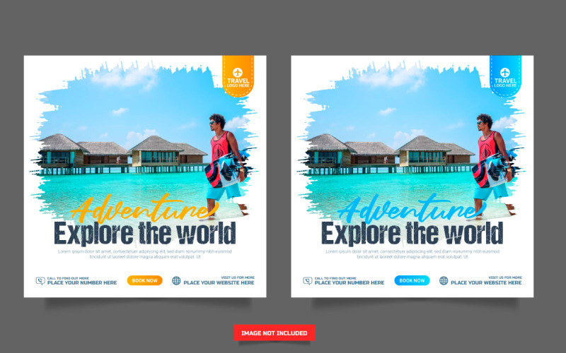 Resebyrå inläggsmall för sociala medier. Webbaner, flygblad och affisch för resebyrå