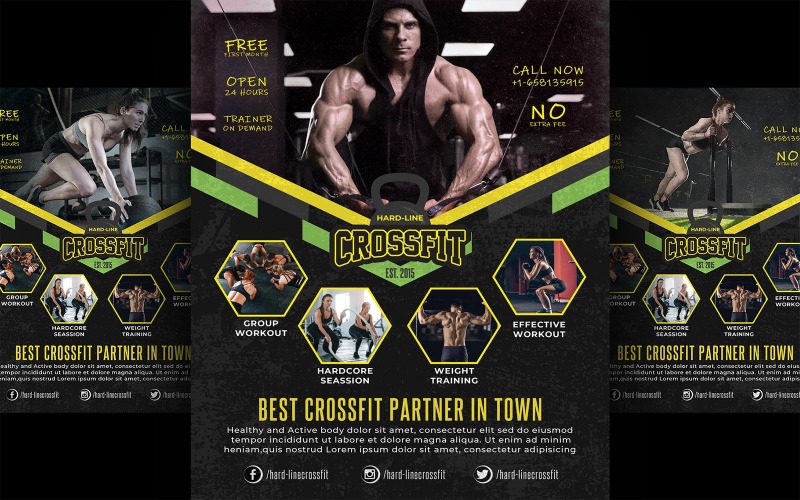 Entrenamiento duro Gimnasio Fitness Crossfit Flyer Design