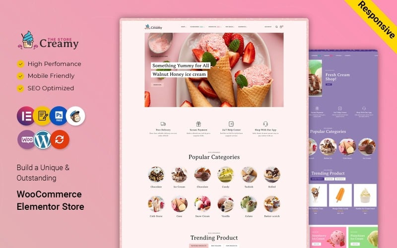 Creamy - Dondurma, İçecek, Pasta Dükkanı Çok Amaçlı WooCommerce Elementor Mağazası