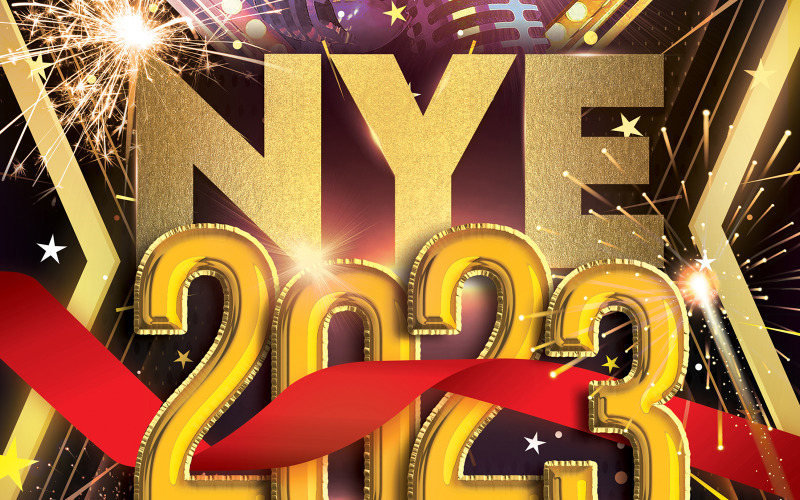 Золотий новорічний флаєр 2023, привітання з новим роком 2023, шаблон оформлення
