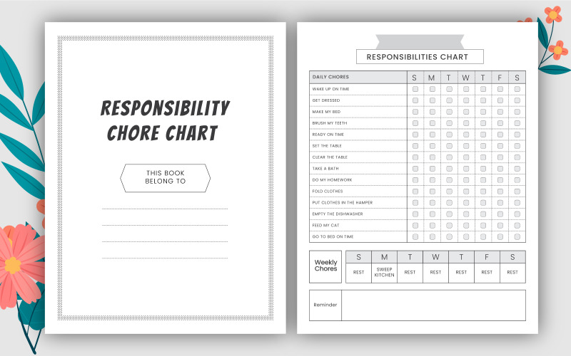 Kid's verantwoordelijkheid karwei grafiek en een checklist logboek