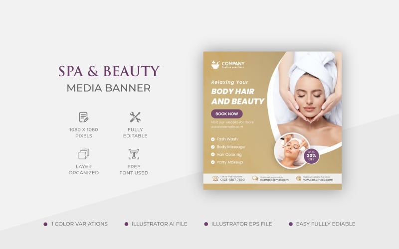Spa treatment and beauty treatment salon Center social media Post template Design