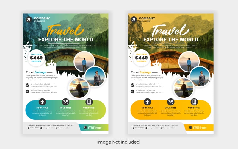 矢量旅游假期传单设计和小册子封面页模板为旅行社