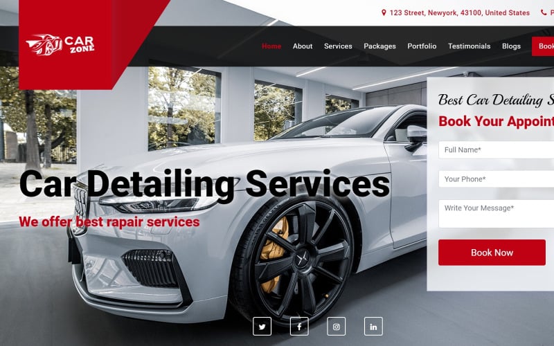 Carzone - Modelo de site de serviços de reparo e detalhamento de automóveis