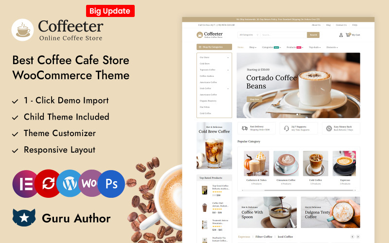 Coffeeter: Elementor WooCommerce咖啡商店的最佳适应性主题