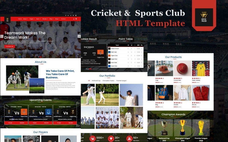 Falcon - Cricket & Sports Club HTML5 webbplatsmall