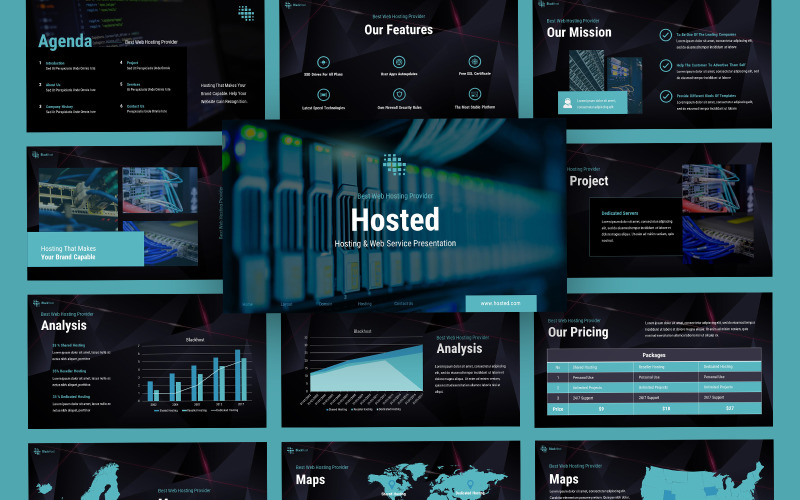 Hostovaný hosting a webové služby PowerPoint šablona