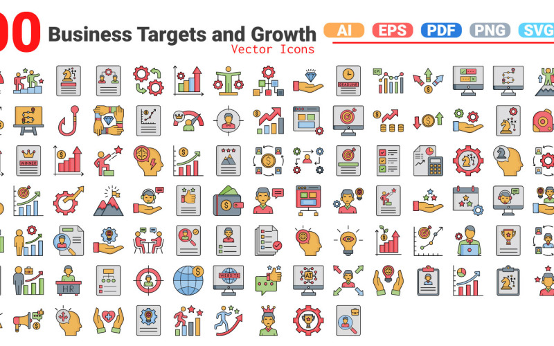 Zakelijke doelstellingen en groeipictogrammenpakket | AI | EPS | SVG