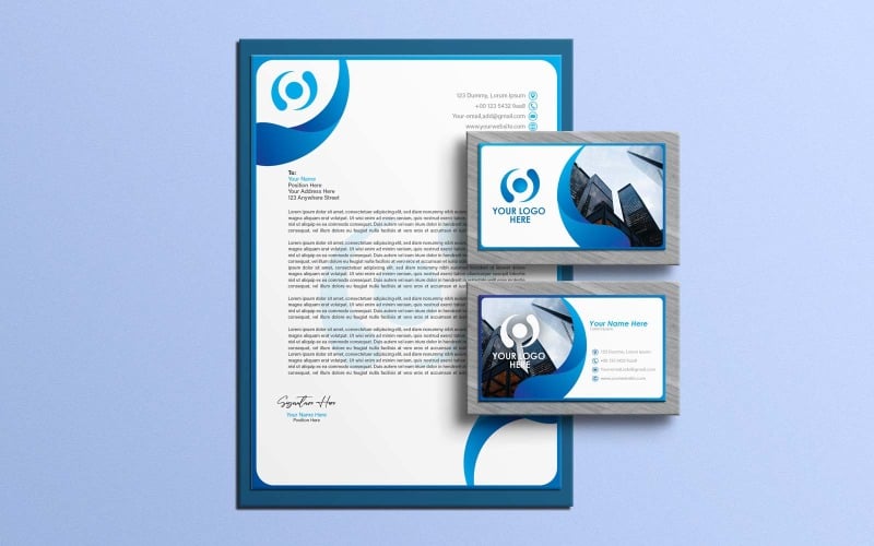 创意和现代蓝色信纸和名片设计-企业形象