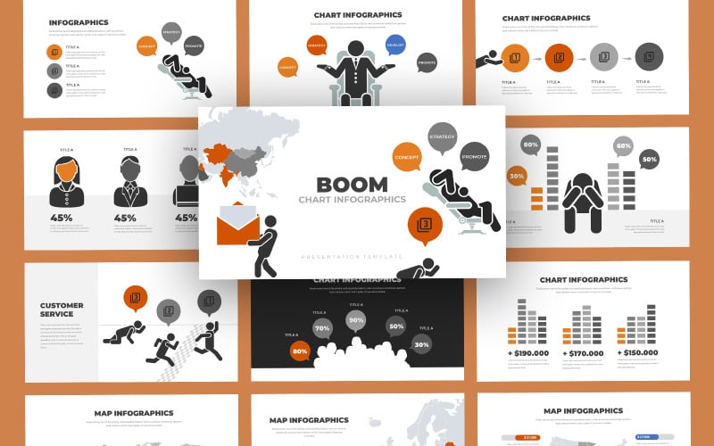 Modello di PowerPoint per l'analisi infografica del grafico del boom