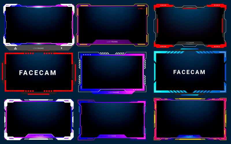 Facecam yer paylaşım seti , çevrimdışı, yakında başlayacak, seğirme panellerini içeren Twitch akış yer paylaşımı paketi