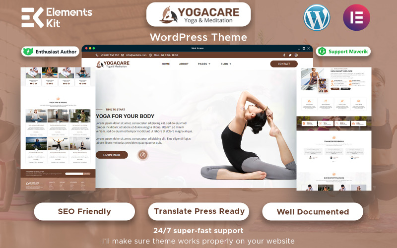 Yoga Care - Modèle Elementor WordPress pour le yoga et la méditation