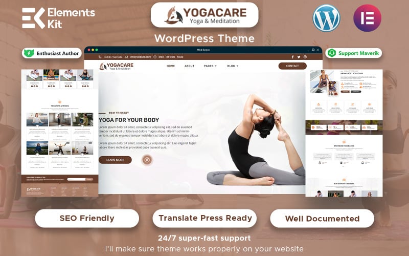 Yoga Care — WordPress Elementor шаблон для йоги и медитации