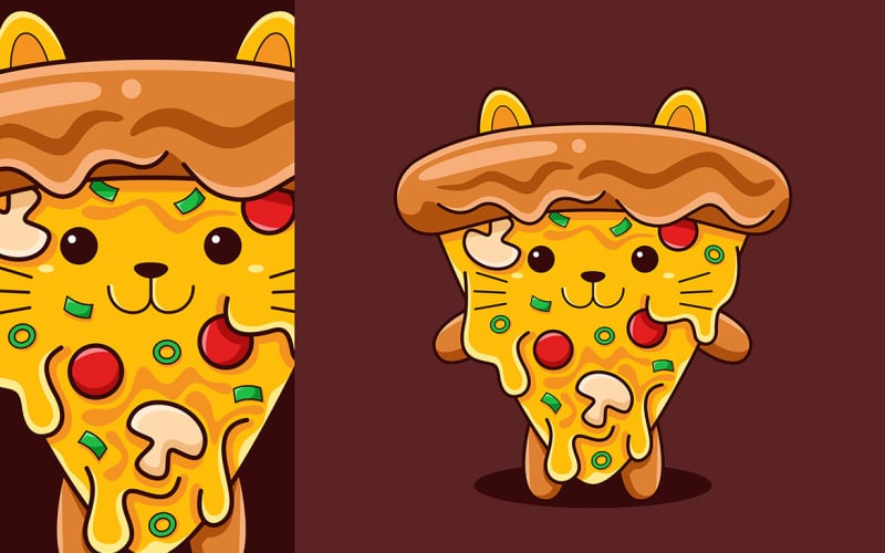 Cute Pizza Cat Vector Cartoon Style