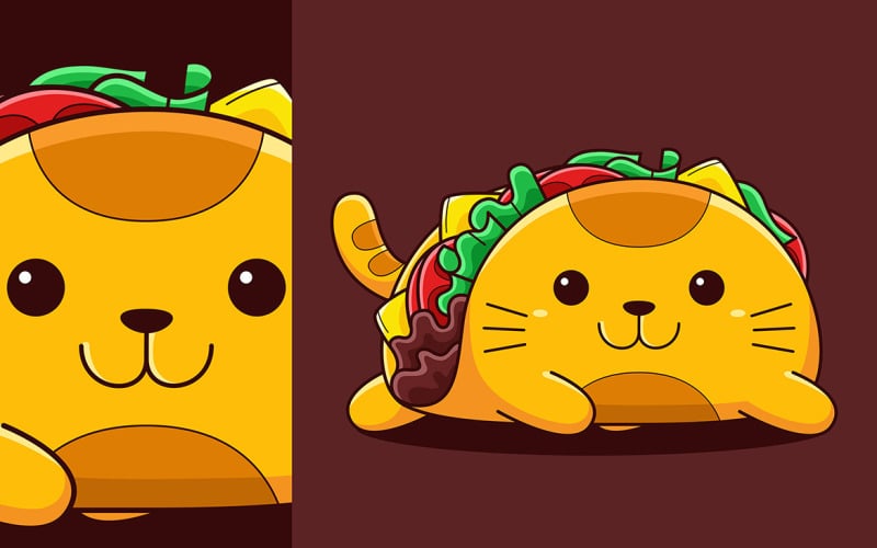 Leuke Taco Cat Vector Cartoon Stijl